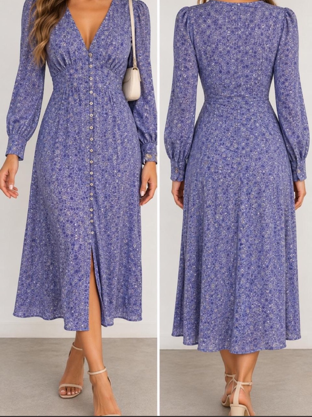 Realisation Par Silk The Vivienne Dress in Purple Haze Midi Button Front Floral